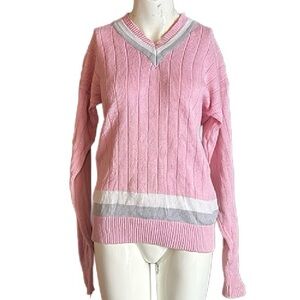 Vintage 90’s Varsity Style Cable K nit V-neck Sweater